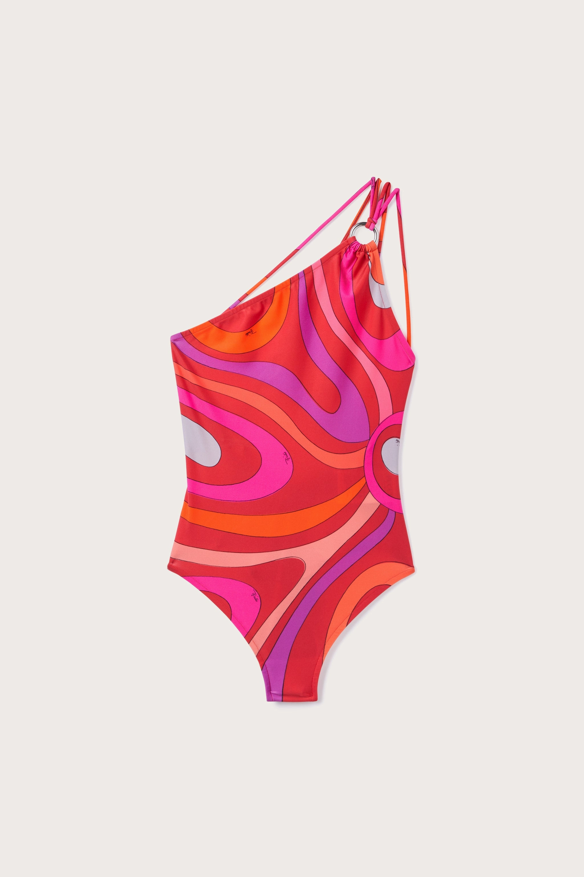 Flexible Waistband Marmo Print Asymmetrical Swimsuit