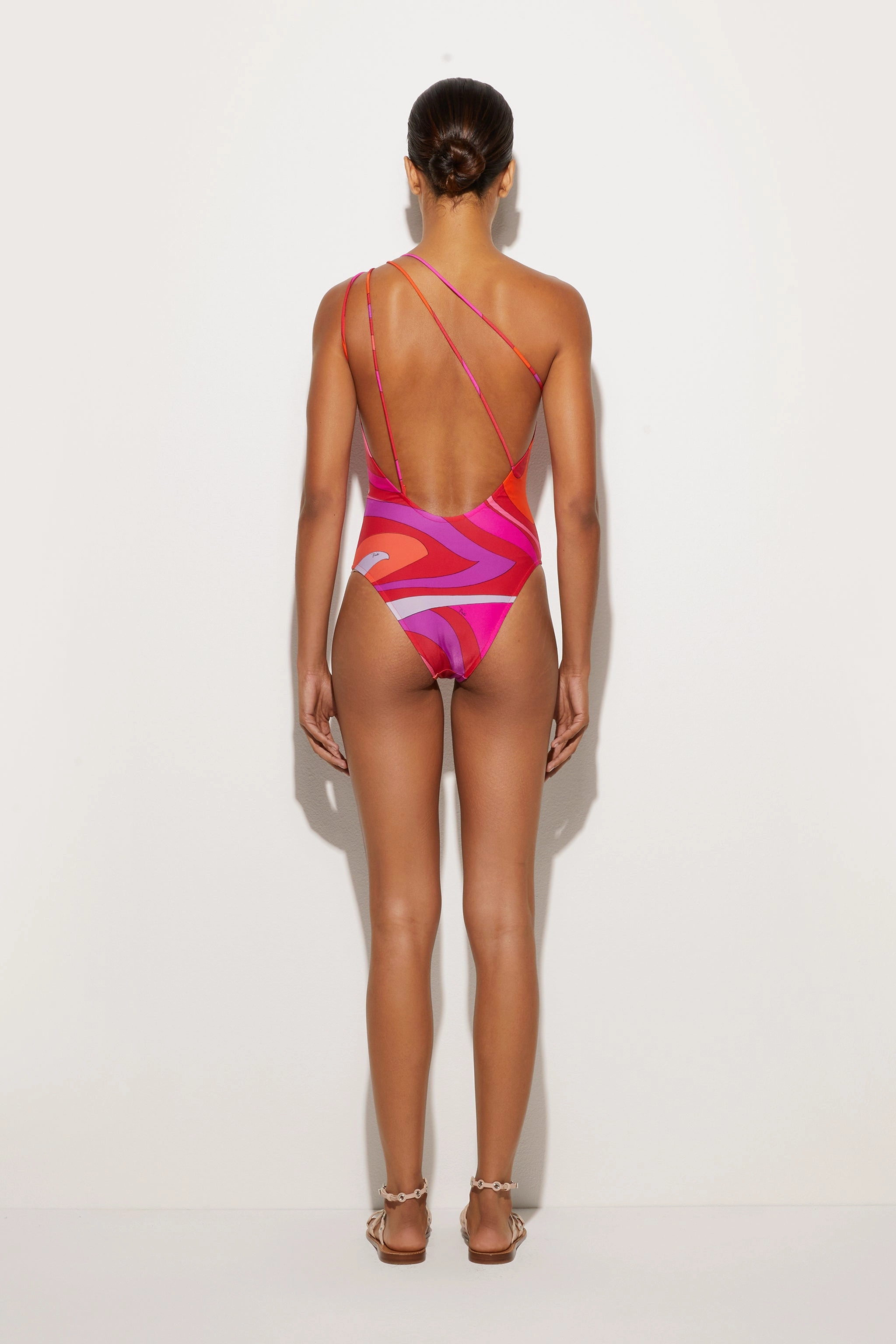 Marmo Print Asymmetrical Swimsuit Water Gear