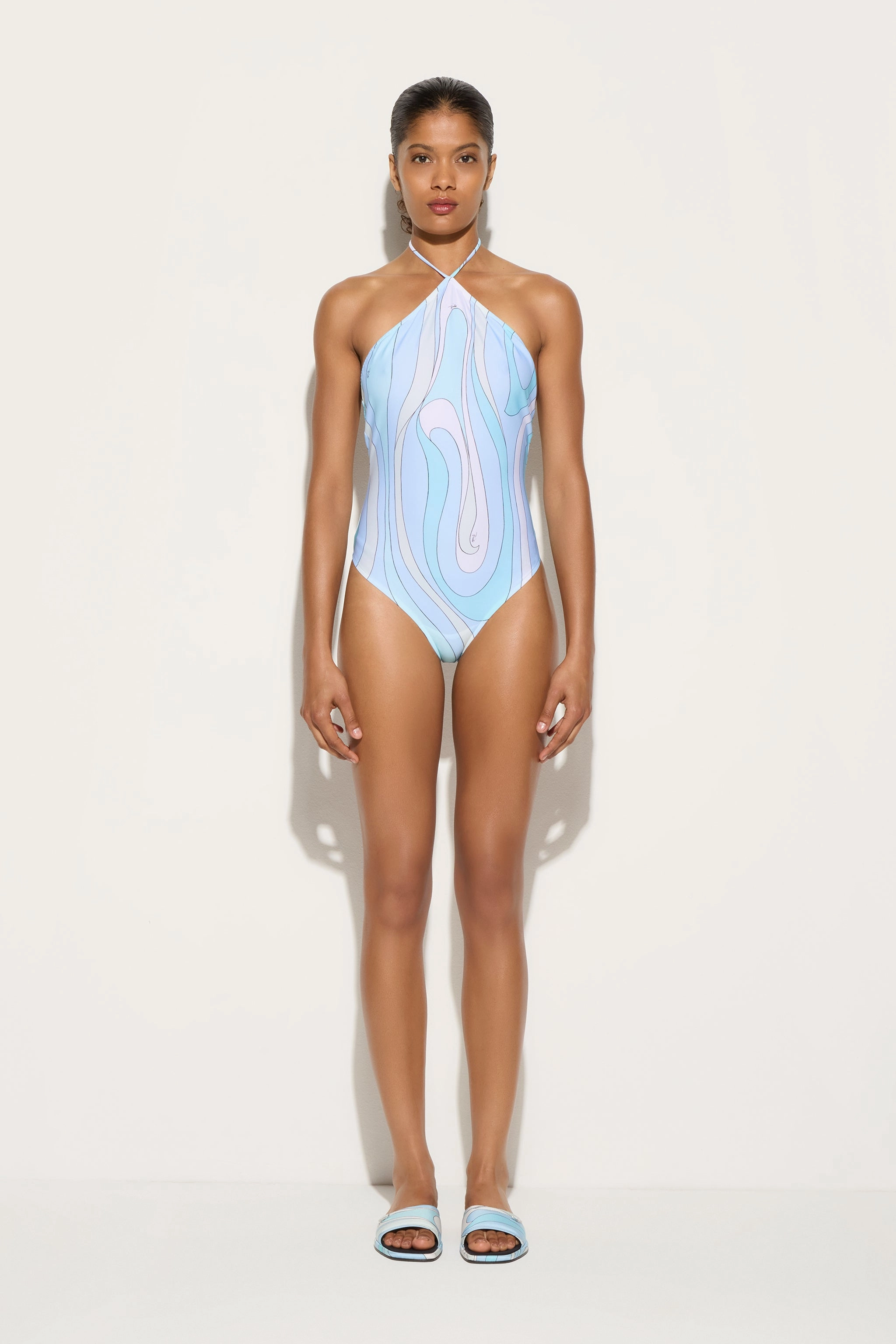 Beach fashion Earthy Tones Marmo Print Cross Strap Swimsuit