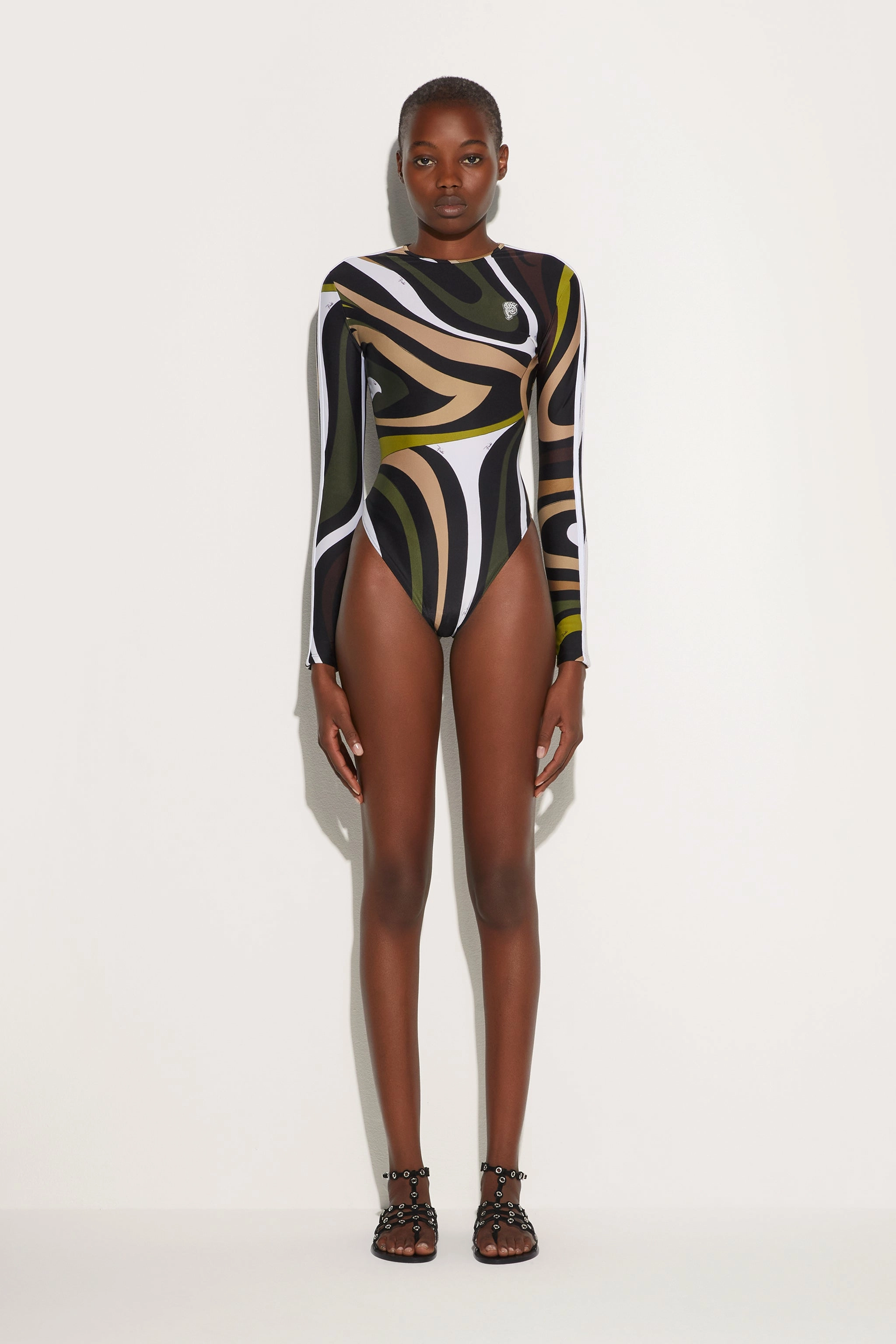 Ocean Swim Marmo Print Long Sleeve Swimsuit