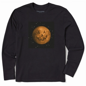Men's Celestial Jack-O-Moon Long Sleeve Crusher Tee Feminine Appeal Brushed Interior Lining