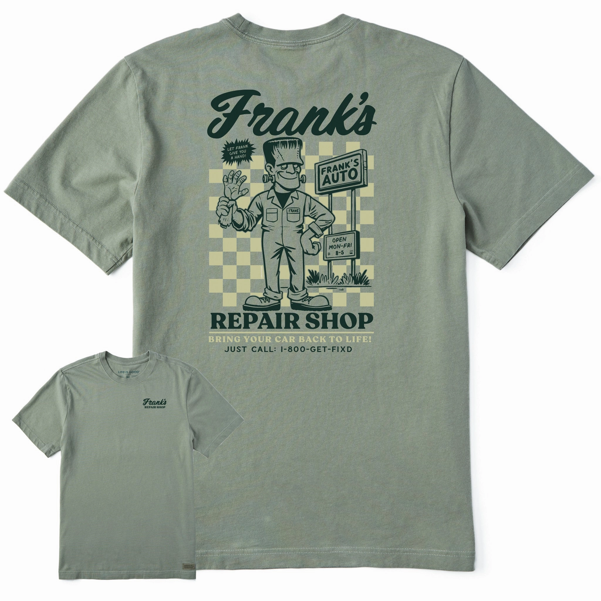 Men's Frank's Repair Shop Short Sleeve Crusher Tee DoubleLayeredCollar Casual Design