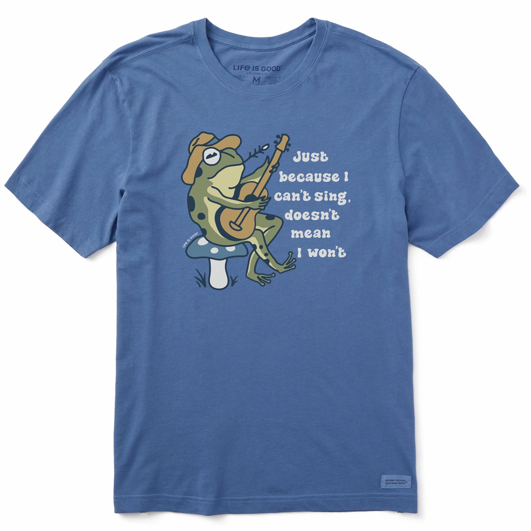 Men's I Can't Sing Guitar Frog Short Sleeve Crusher Tee Brushed Interior Lining