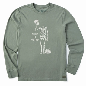Men's Keep it Weird Skeleton Long Sleeve Crusher Tee Sporty Style Wear Urban Trend Look