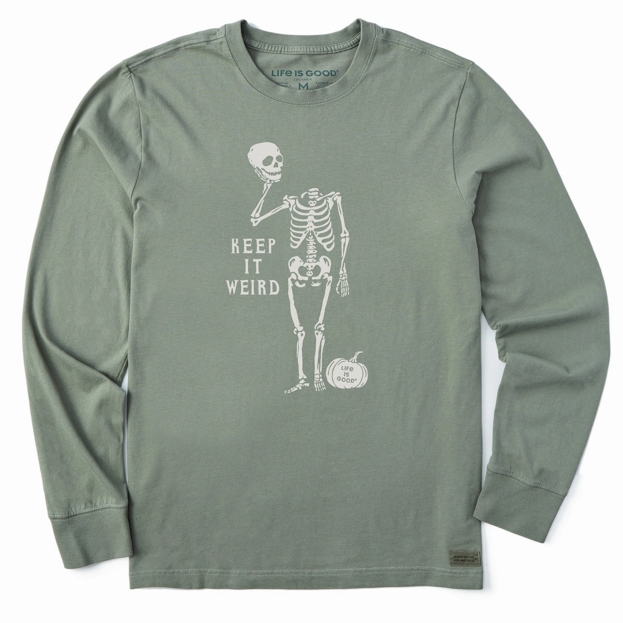 Plus size confidence Men's Keep it Weird Skeleton Long Sleeve Crusher Tee