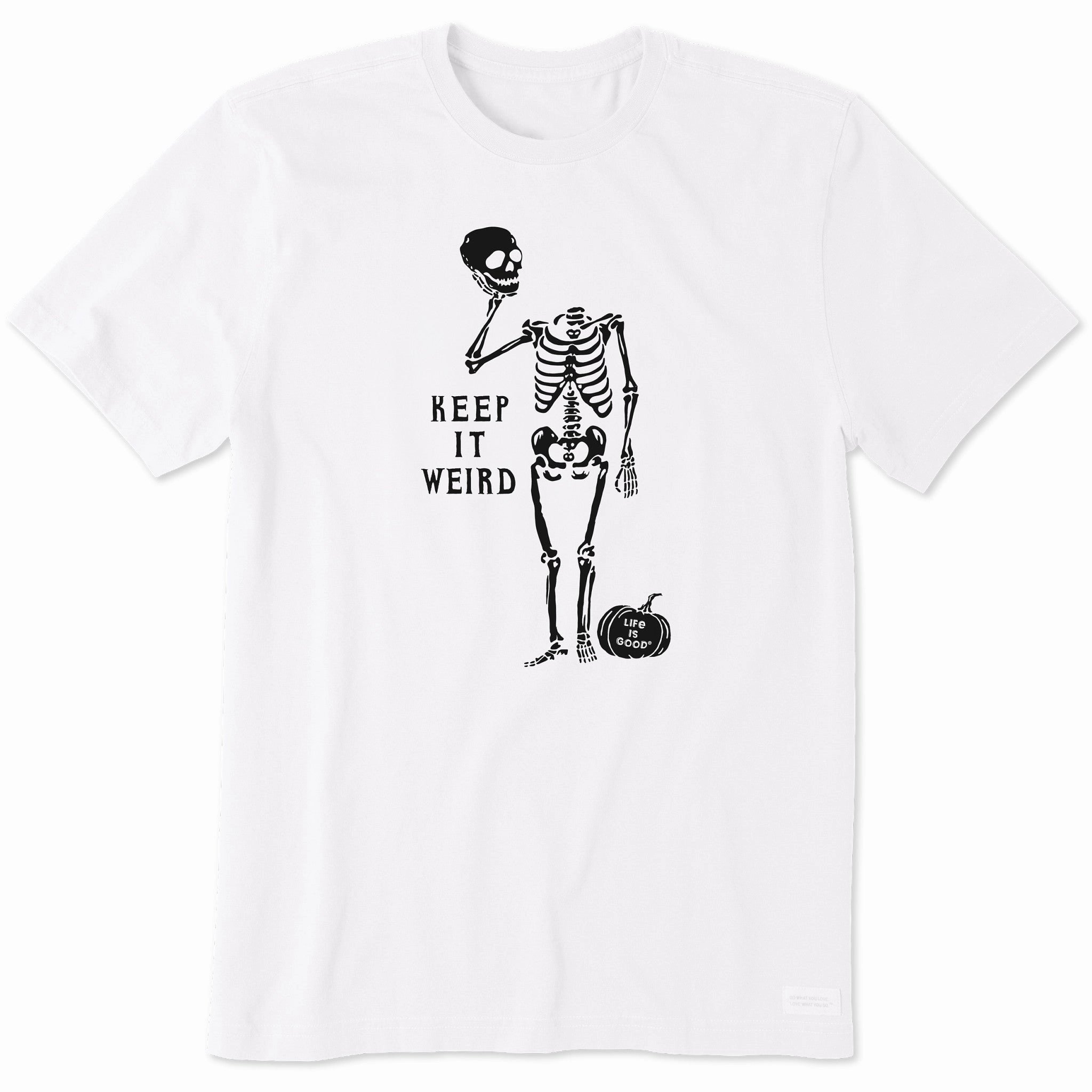 Men's Keep it Weird Skeleton Short Sleeve Crusher Tee Cozy Stretch Fit Layered Collar