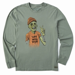 Men's Life Was Good Zombie Long Sleeve Crusher Tee proper length Seasonal Must-Have