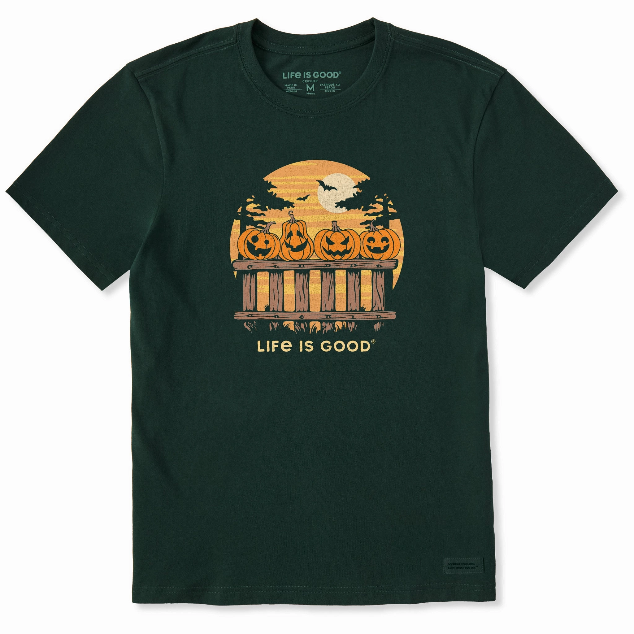 Cozy Comfort Fit Quick Wear Men's Pumpkins On a Fence Short Sleeve Crusher Tee