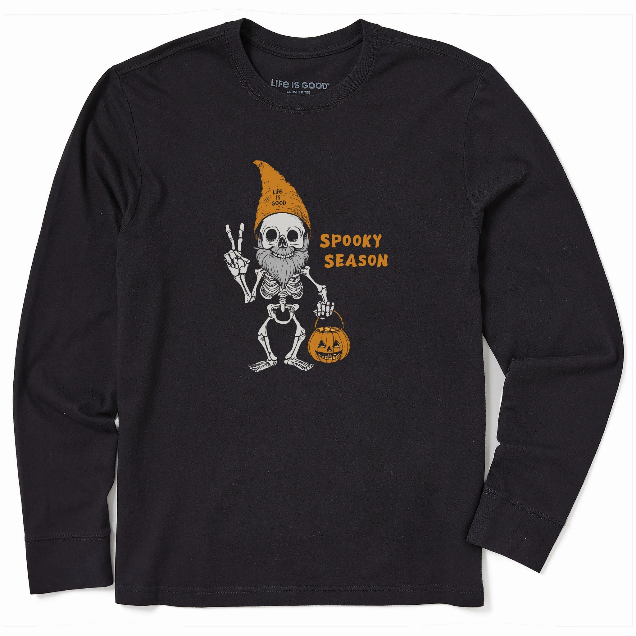 Essential Fashion High Durability Weave Men's Spooky Season Gnome Skeleton Long Sleeve Crusher Tee