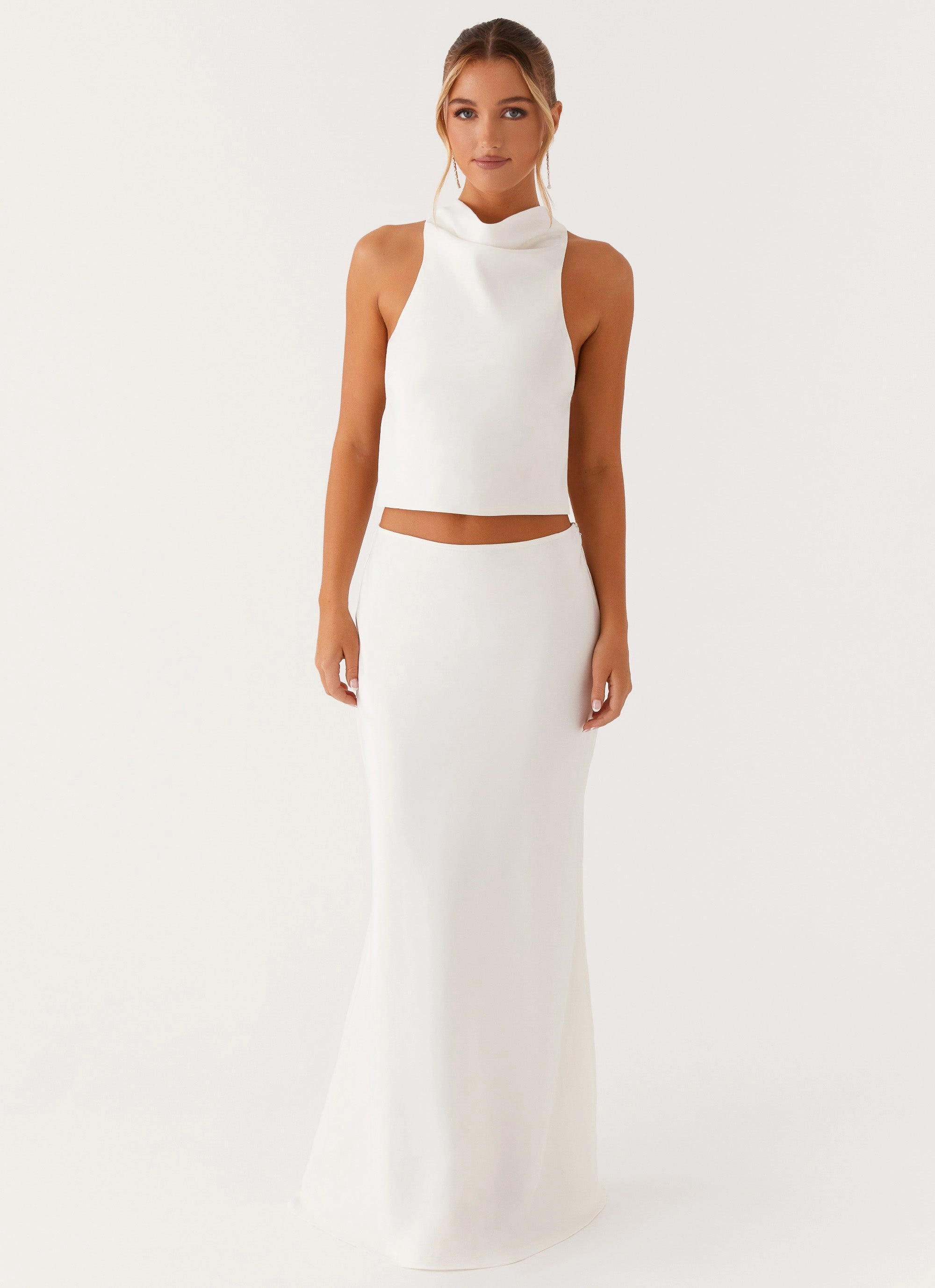 Spring Must Have Tagless label Mina Satin Maxi Skirt - White