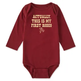 Baby Woodcut First Rodeo Long Sleeve Crusher Baby Bodysuit Ultra Soft Blend Stain Resistant