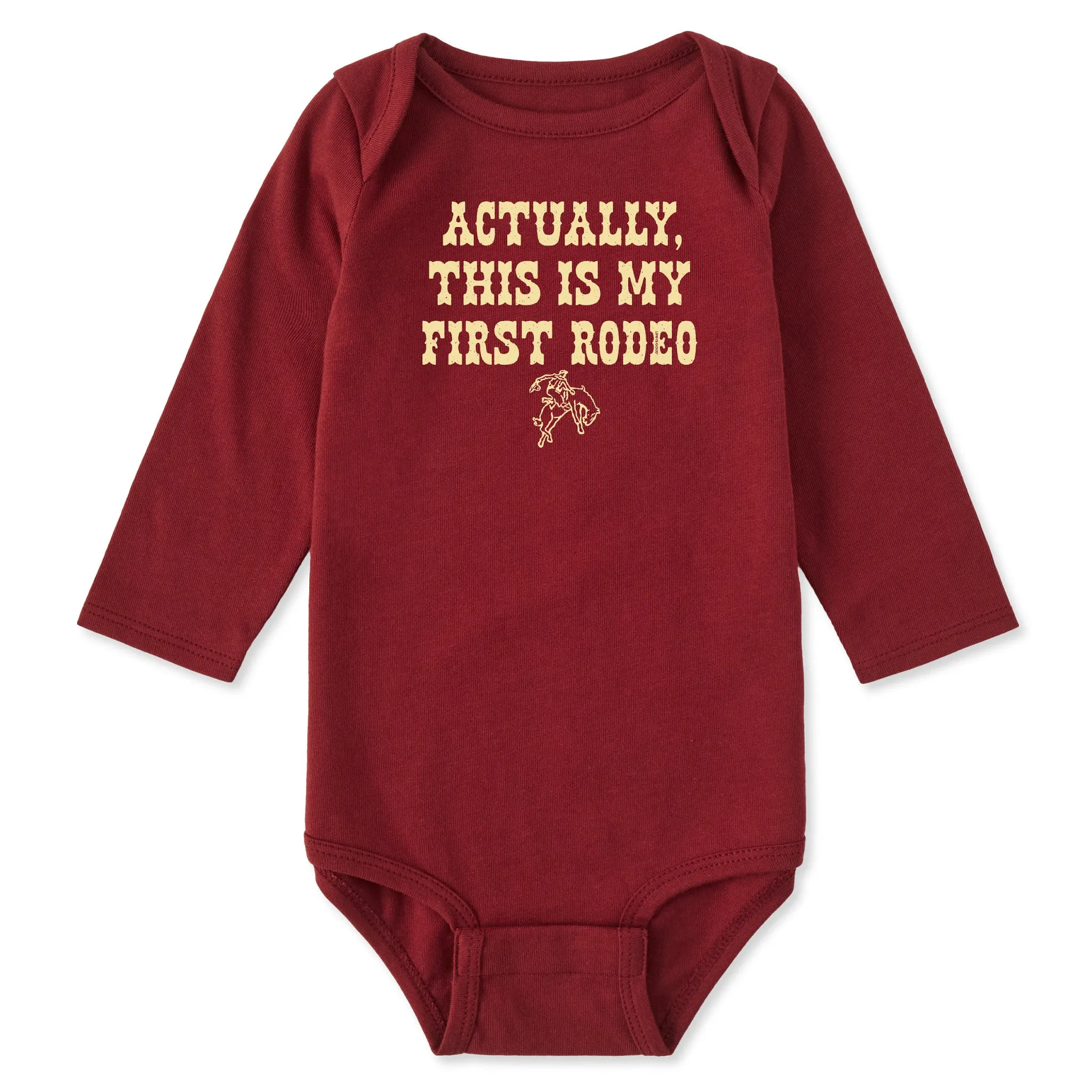 Casual Ease Baby Woodcut First Rodeo Long Sleeve Crusher Baby Bodysuit