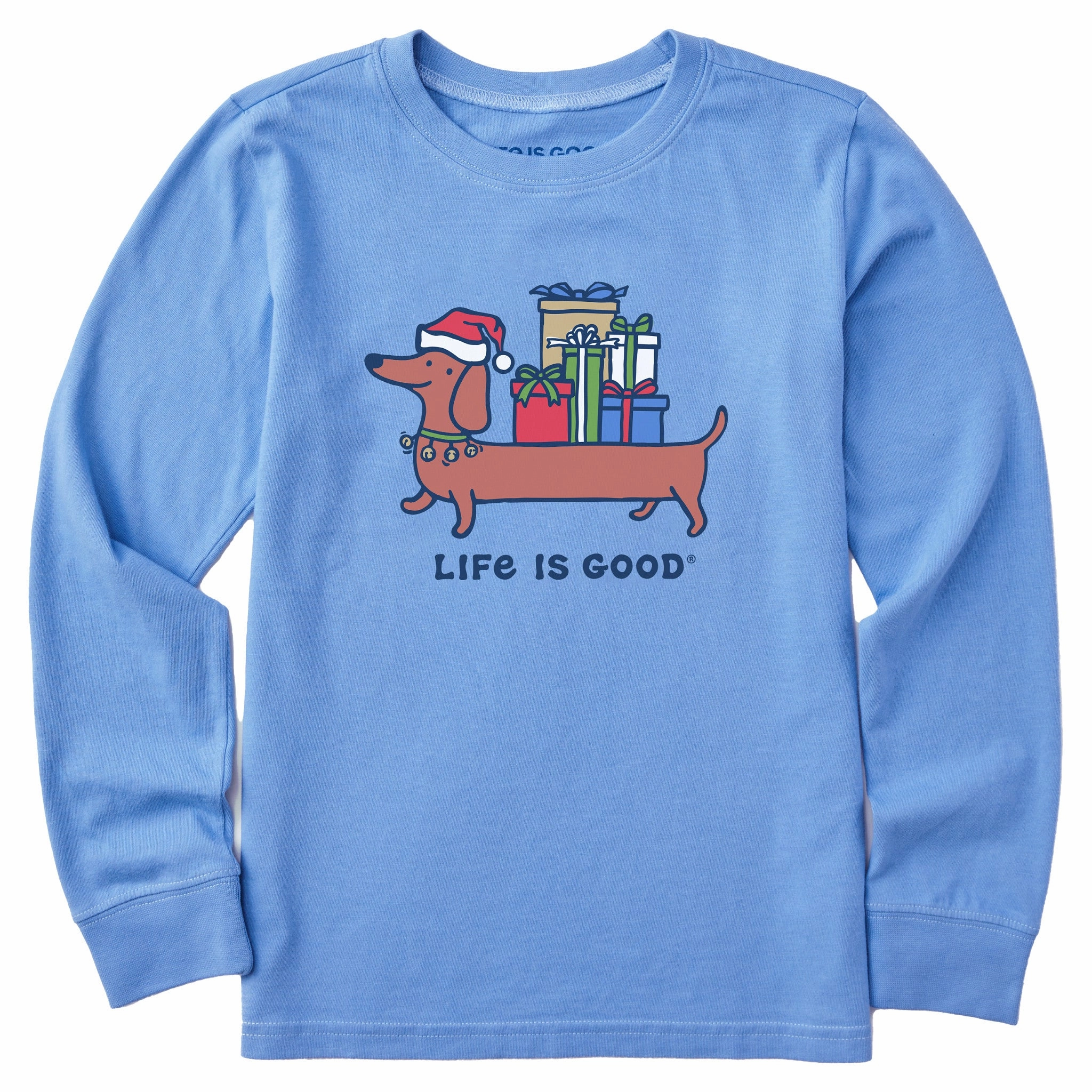 Kids Christmas Dachshund Long Sleeve Crusher Tee EcoFriendlyDyes Minimalist Look