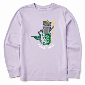 Kids Purrrmaid Long Sleeve Crusher Tee Yarn Dyed Fabric Printed uniqueness