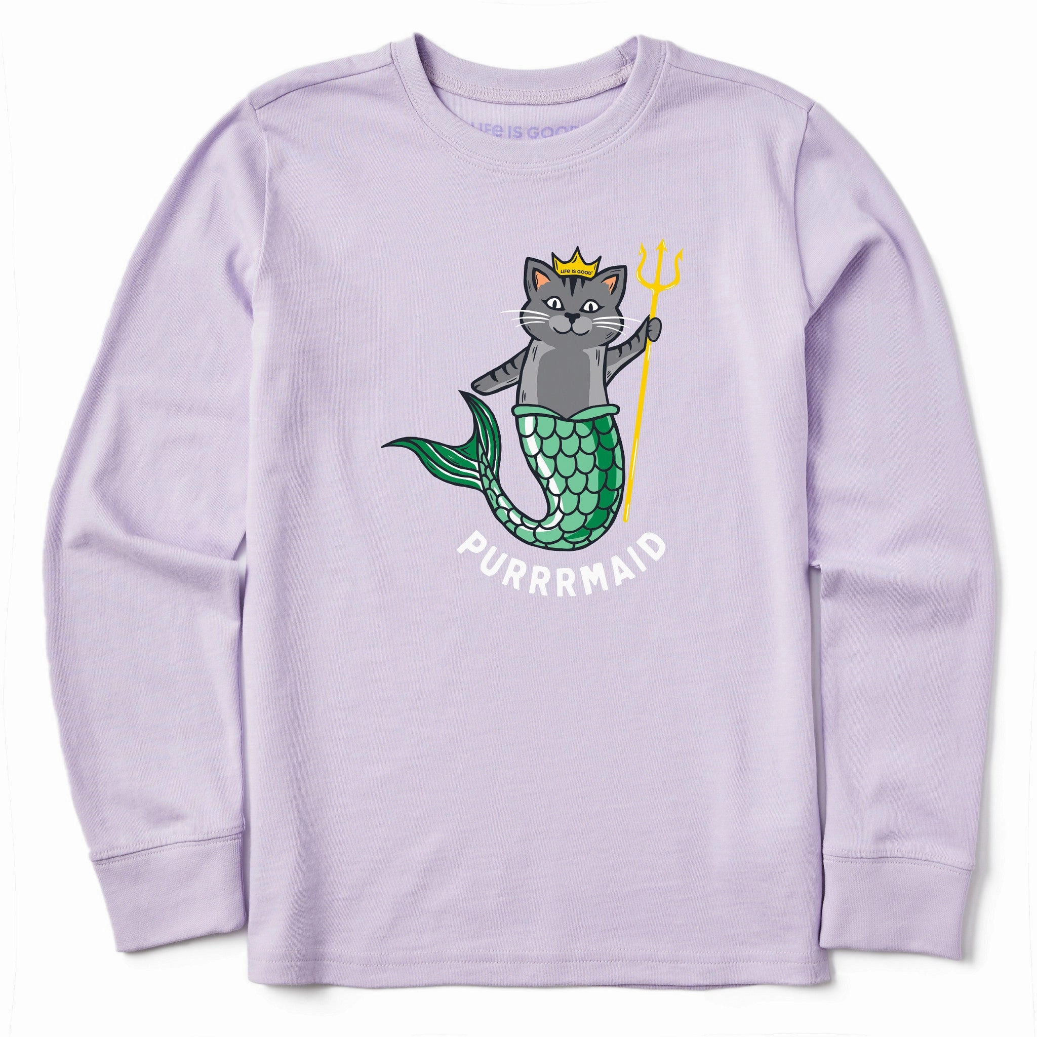 Kids Purrrmaid Long Sleeve Crusher Tee Yarn Dyed Fabric Printed uniqueness