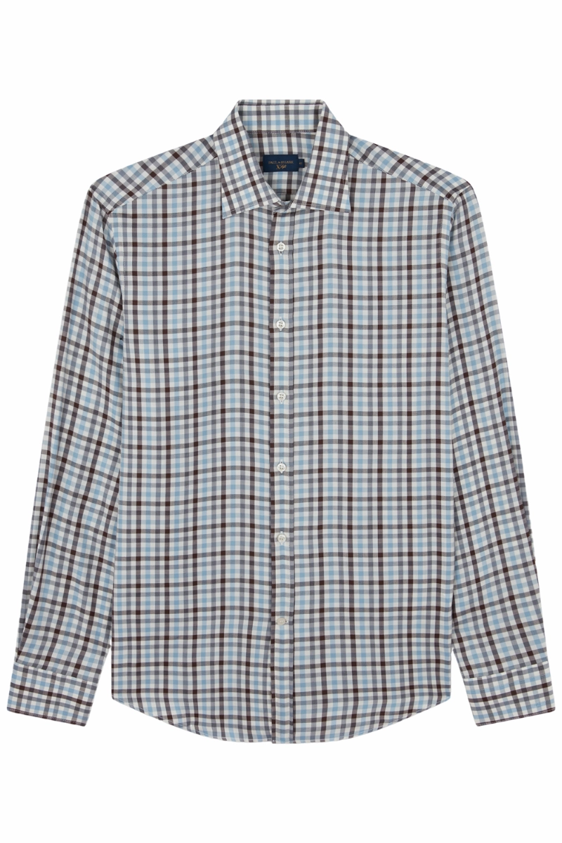 Modern Minimal Brown-Blue Check Shirt