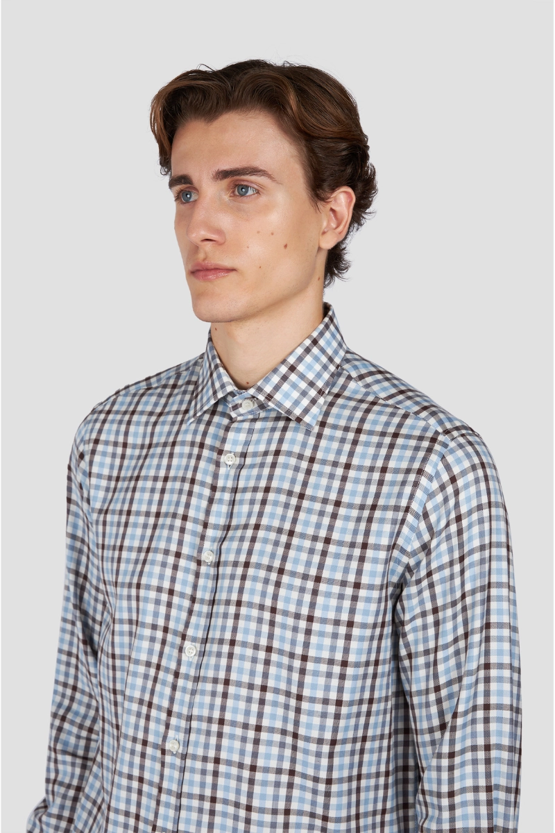 Brown-Blue Check Shirt Fat