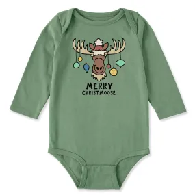 Baby Merry Christmoose Ornaments Vintage Long Sleeve Crusher Baby Bodysuit Quick Wear Collared formality