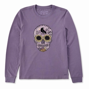 Regular Fit Soft Breathable Women's Sunflower Skull Long Sleeve Crusher Tee