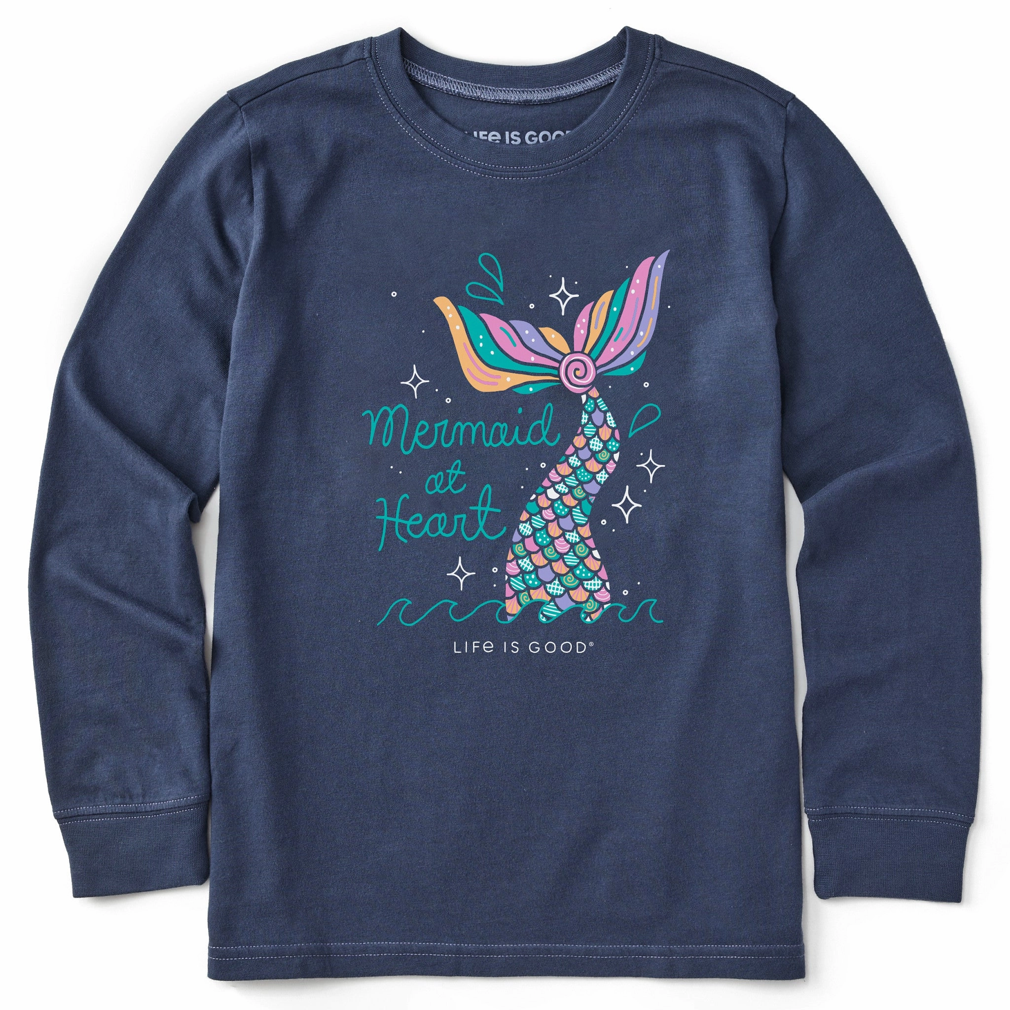 Kids Mermaid at Heart Long Sleeve Crusher Tee Cozy Comfort Fit Seasonal top