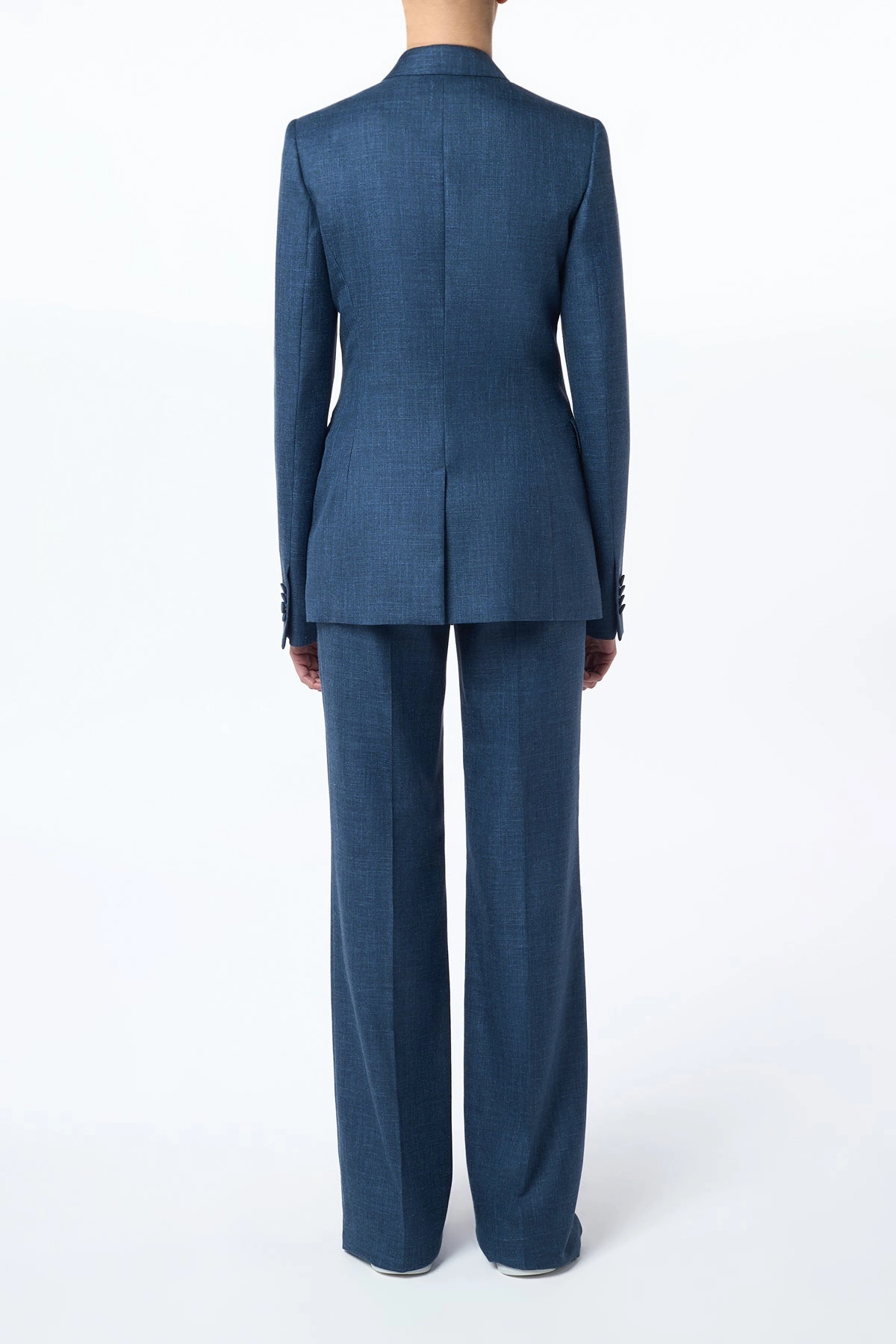 Angela Blazer in Denim Virgin Wool Silk with Linen Layered Fit Soft Lining Integration