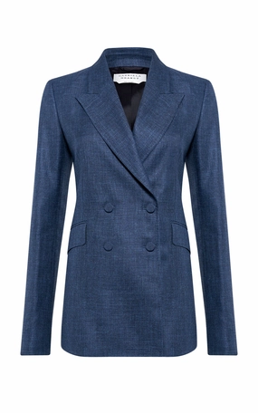 Sharp Look Design Angela Blazer in Denim Virgin Wool Silk with Linen