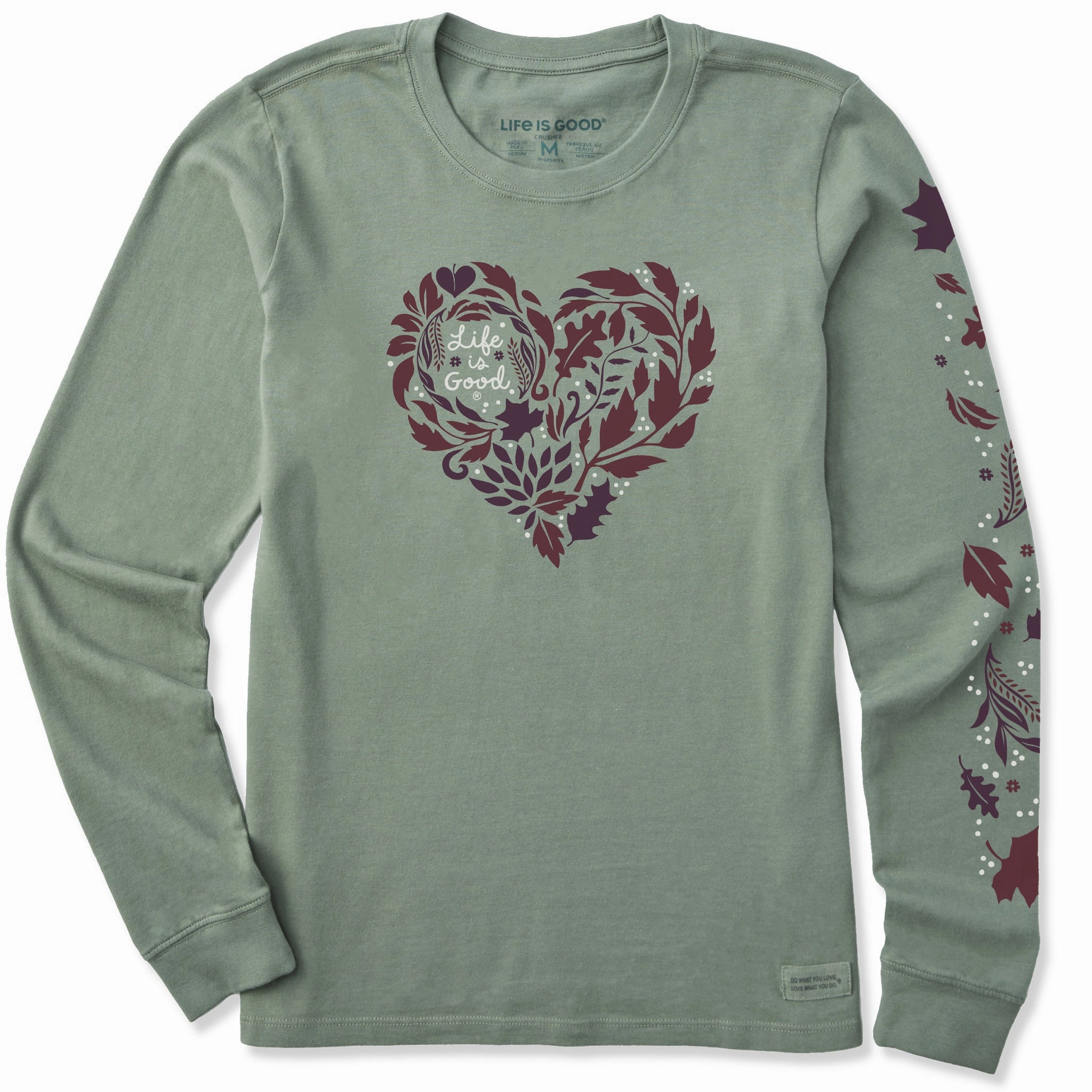 Layer-Friendly Cozy Waist Women's Fall Leafy Heart Long Sleeve Crusher Tee