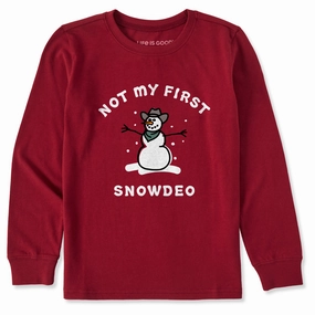 Kids Not My First Snowdeo Long Sleeve Crusher Tee Minimal Style Trend Ultra Soft Blend