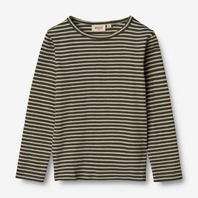 Wool T-Shirt LS - green stripe Cozy Weekend