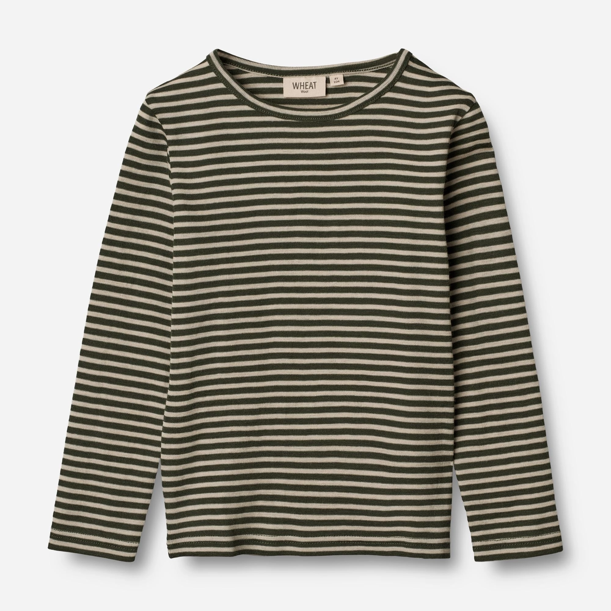 Wool T-Shirt LS - green stripe Cozy Weekend