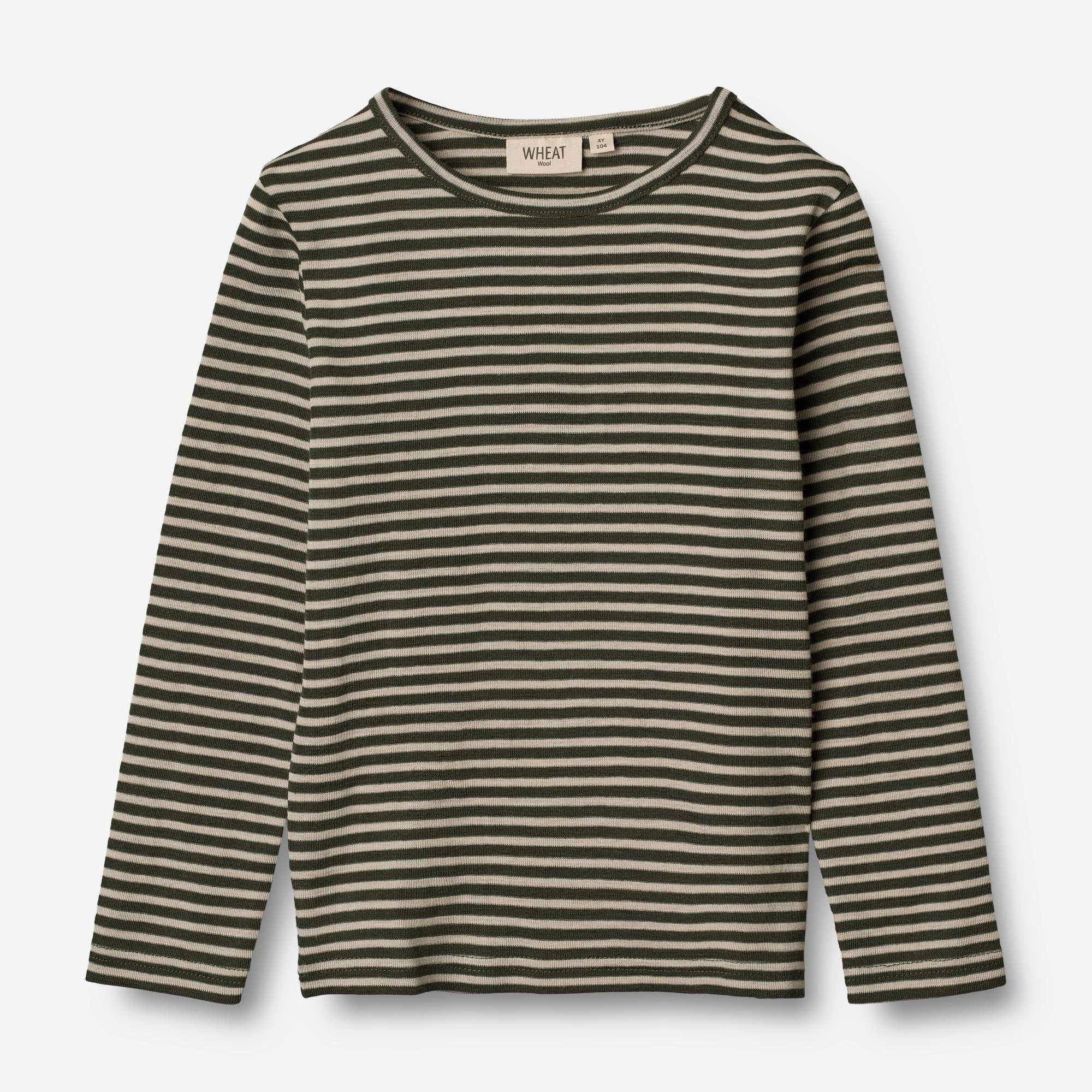 Wool T-Shirt LS - green stripe City Layer