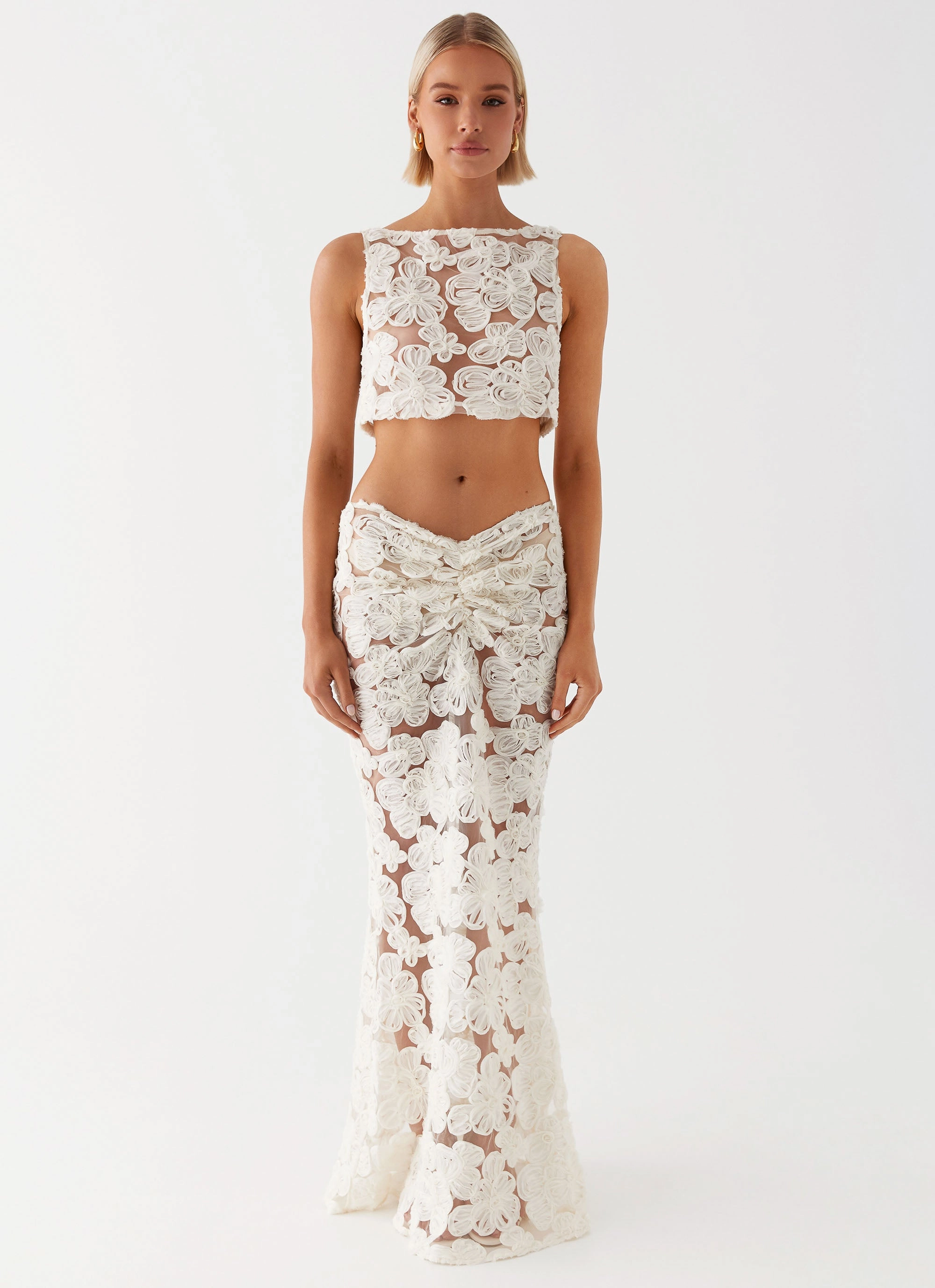 Casual Feel Fiorella Floret Maxi Skirt - Ivory