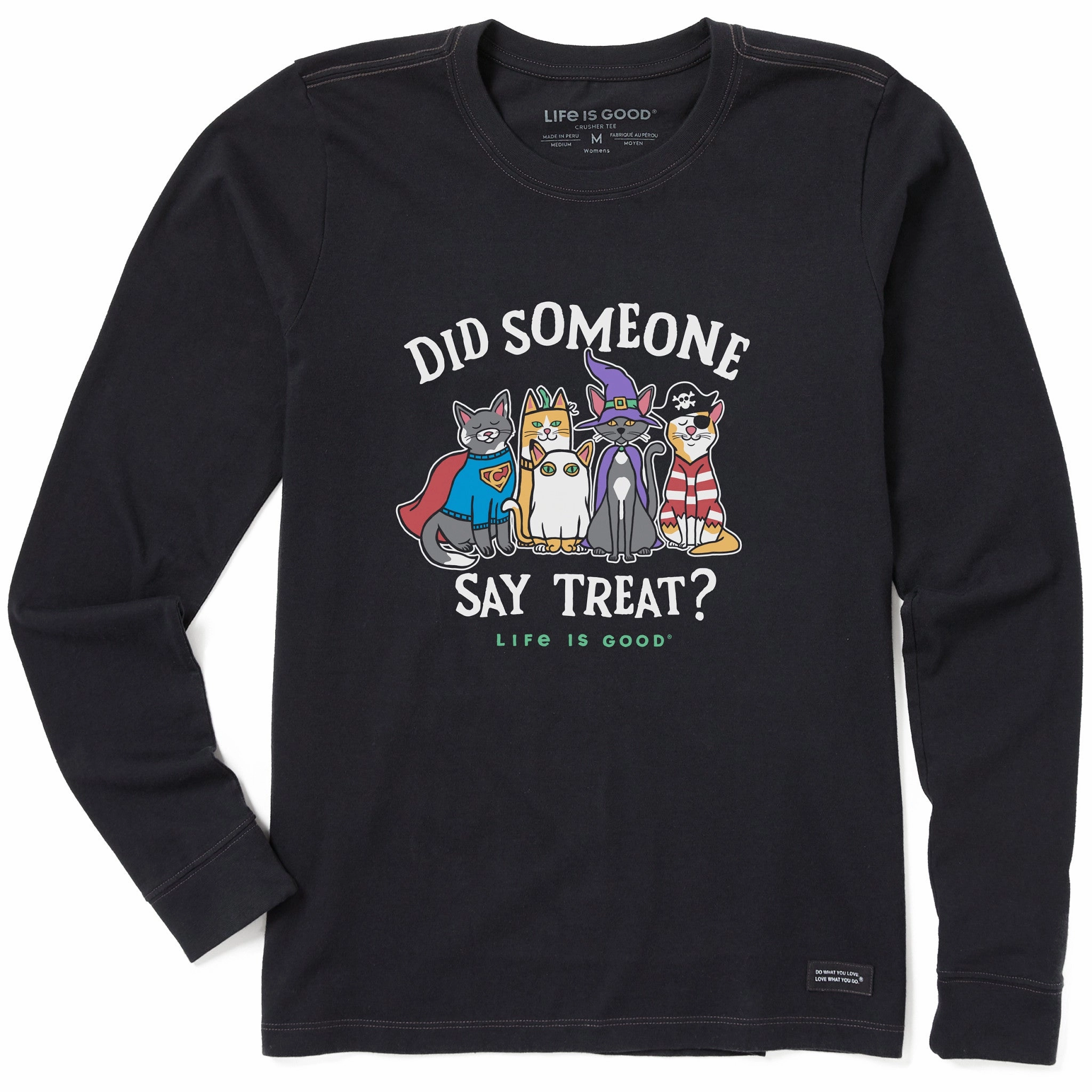 Women's Did Someone Say Treat Cats Long Sleeve Crusher Tee Formal Style Lightweight Layer