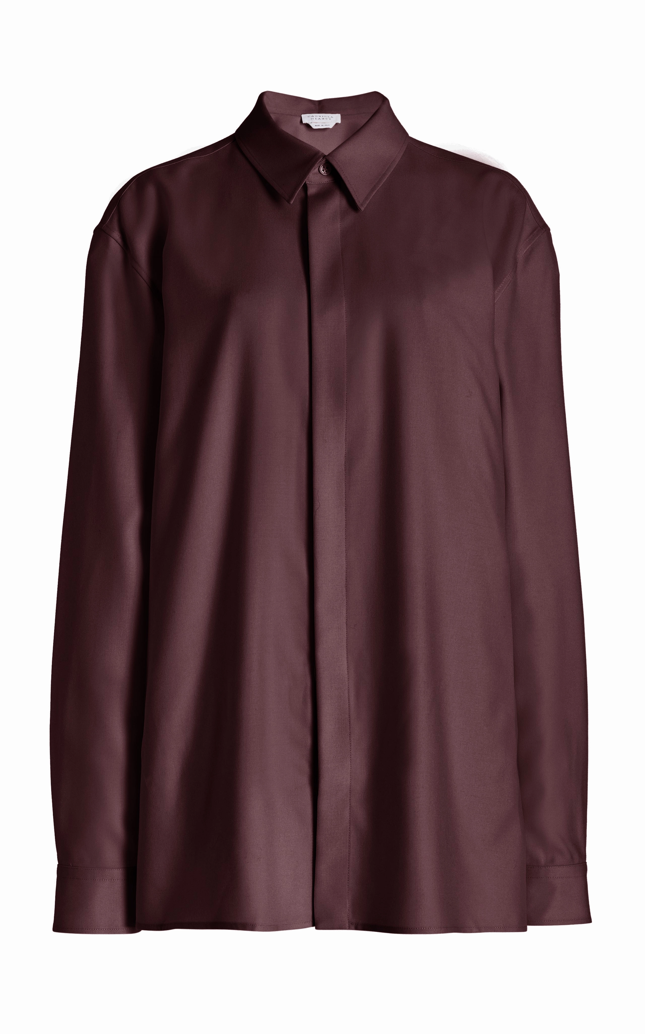 Nicolas Shirt in Deep Bordeaux Virgin Wool Twill All Season Wear Technology Elegant Office Fit