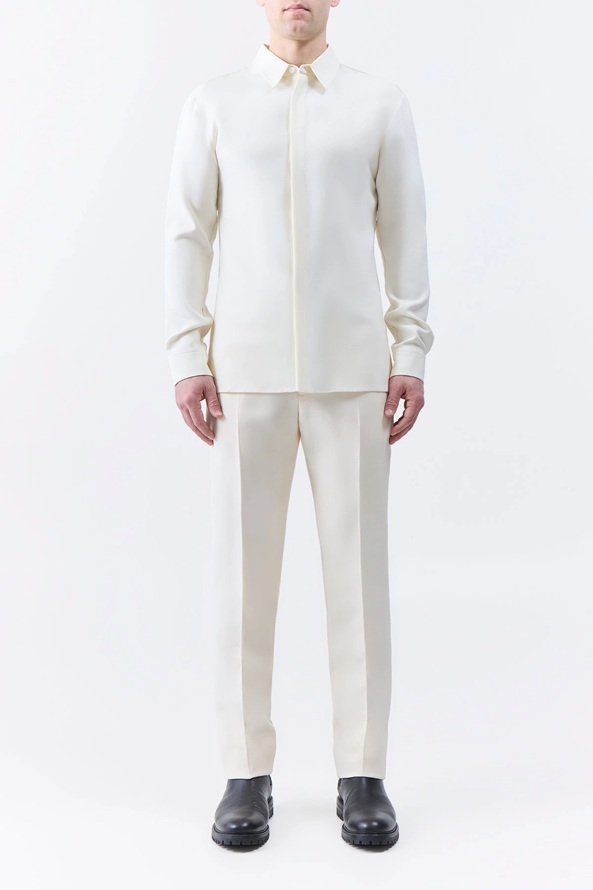 Nicolas Shirt in Ivory Silk Wool Cady Comfort and Luxury Dapper Appeal