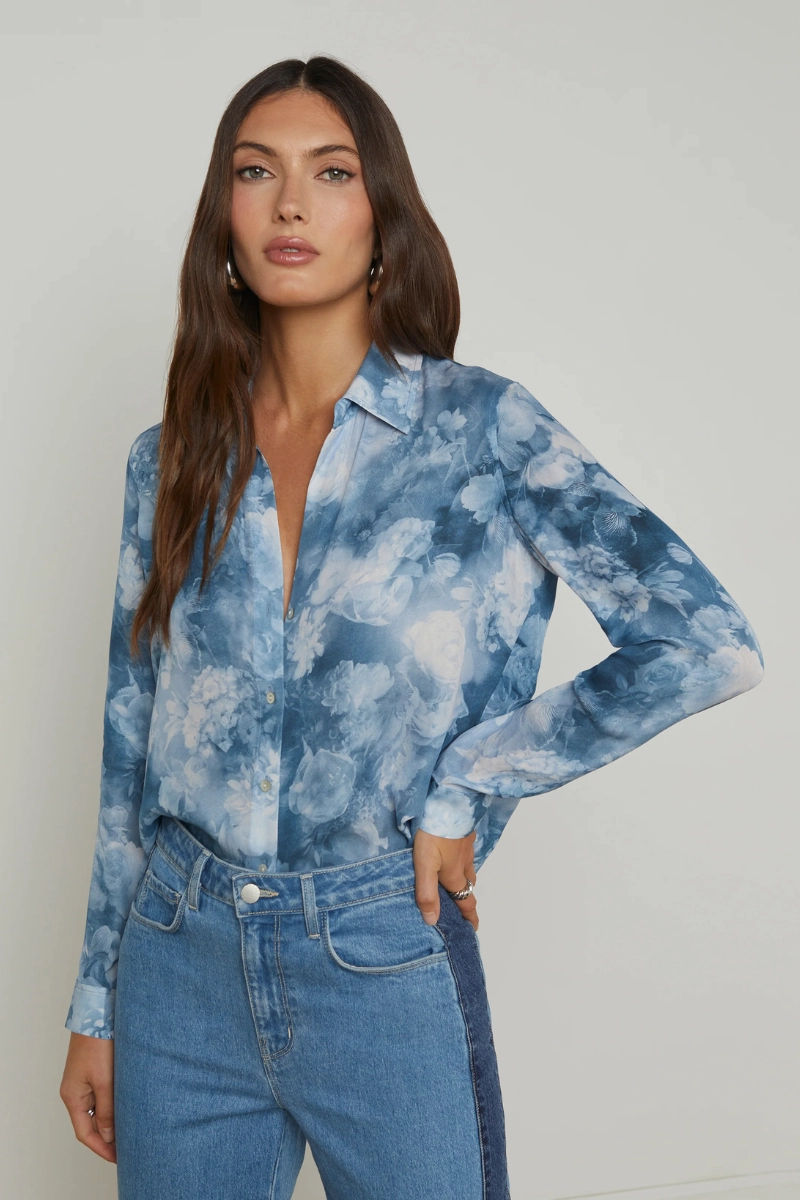 Nina Silk Blouse Flatlock stitching Animal Print