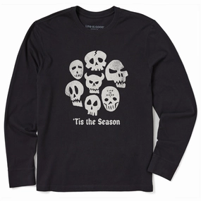 Urban Style Men's Tis the Season Skulls Long Sleeve Crusher Tee