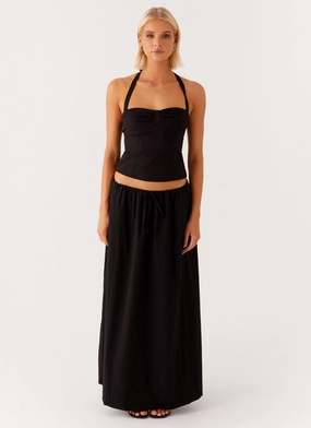 A Line Cut Simple Layer Cheryl Maxi Skirt - Black