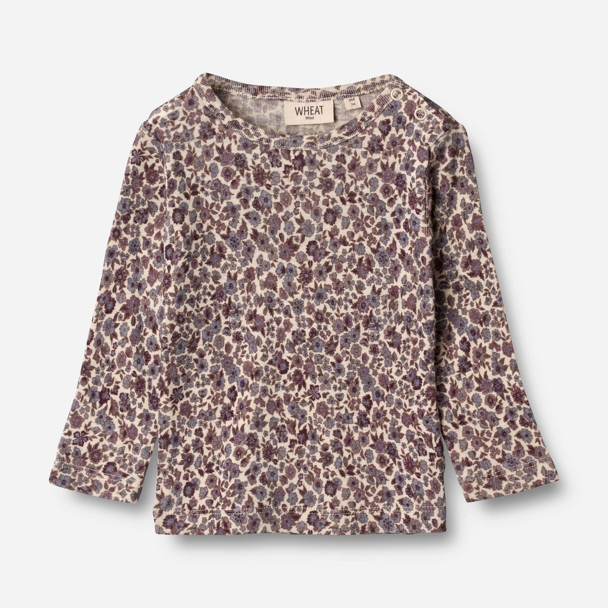 Merino Wool Blend Wool T-Shirt LS | Baby - purple flowers