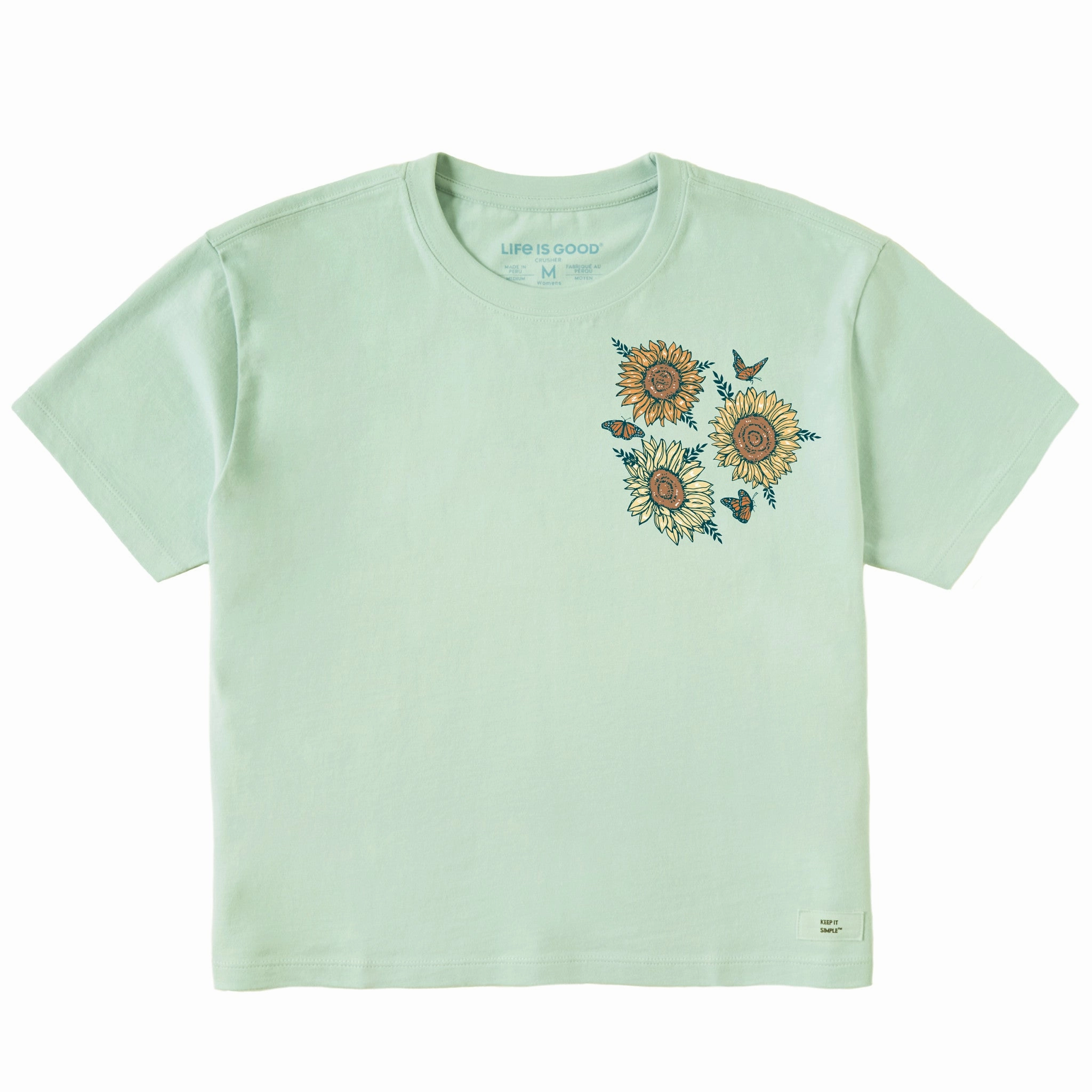 Women's Sunflower Butterflies Short Sleeve Crusher Boxy Tee Garment Dyed Finish