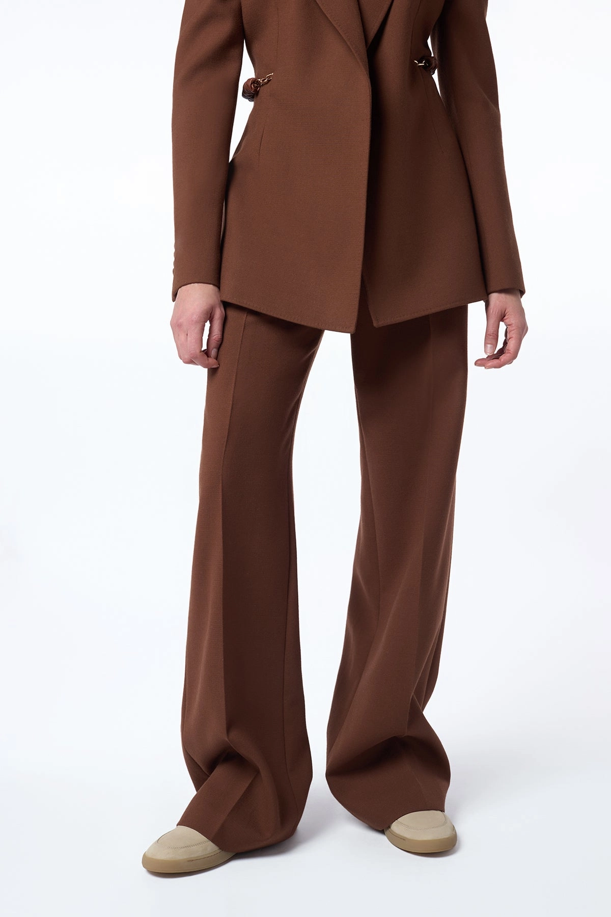 Norman Wide-Leg Pant in Cognac Recycled Virgin Wool Sculpted Fit Work Wear