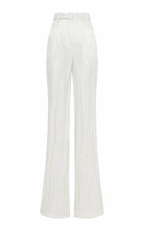 Norman Wide-Leg Pant in Ivory Metallic Crinkled Silk Comfortable Office Wear Tailored Craft