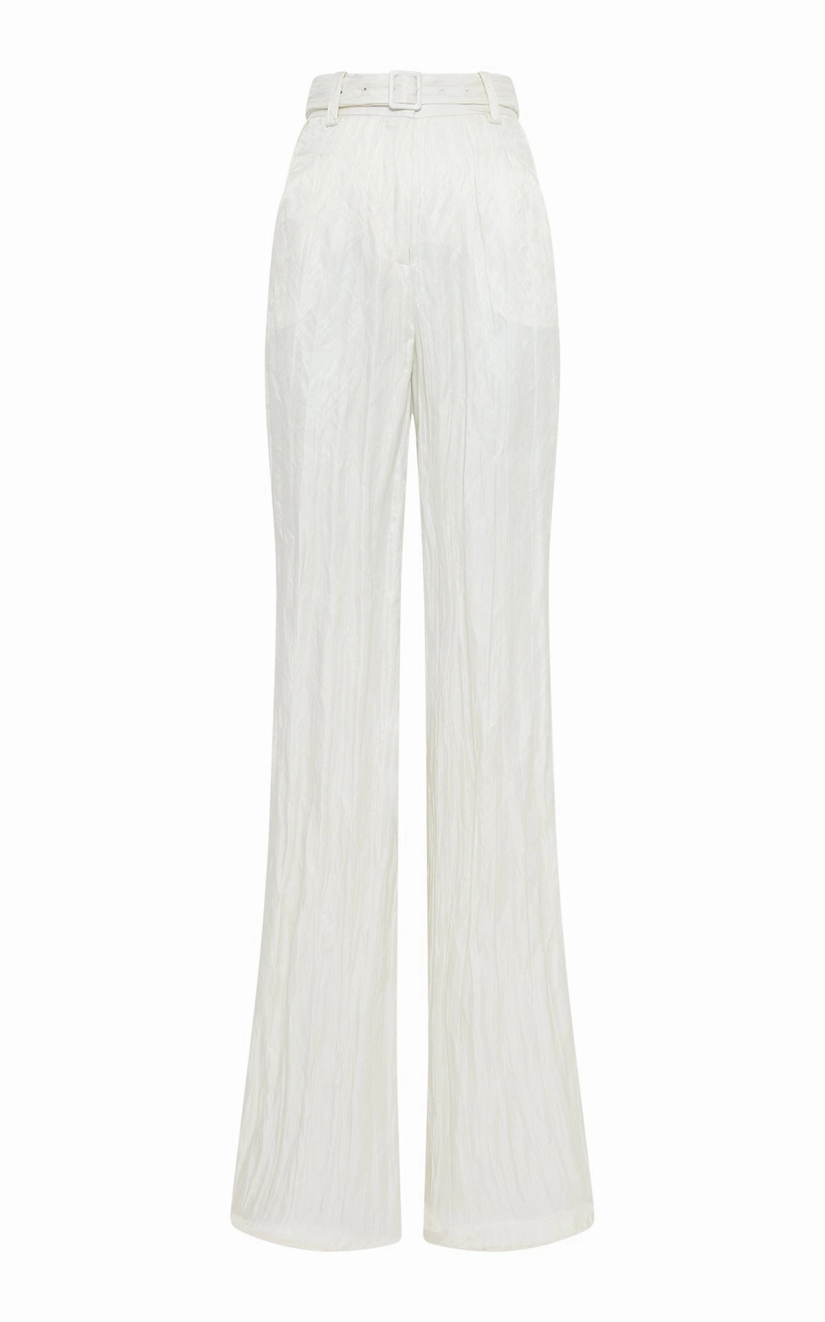 Norman Wide-Leg Pant in Ivory Metallic Crinkled Silk Comfortable Office Wear Tailored Craft