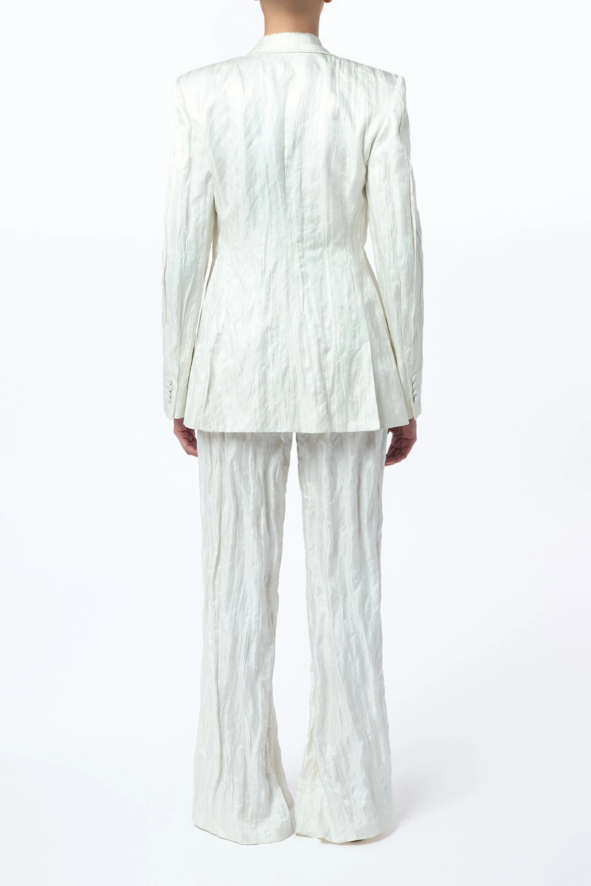 Chic Professional Tailored Basics Norman Wide-Leg Pant in Ivory Metallic Crinkled Silk