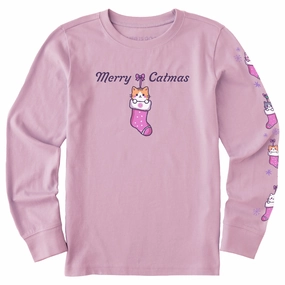 Kids Merry Catmas Stocking Long Sleeve Crusher Tee Timeless Top Comfortable Look