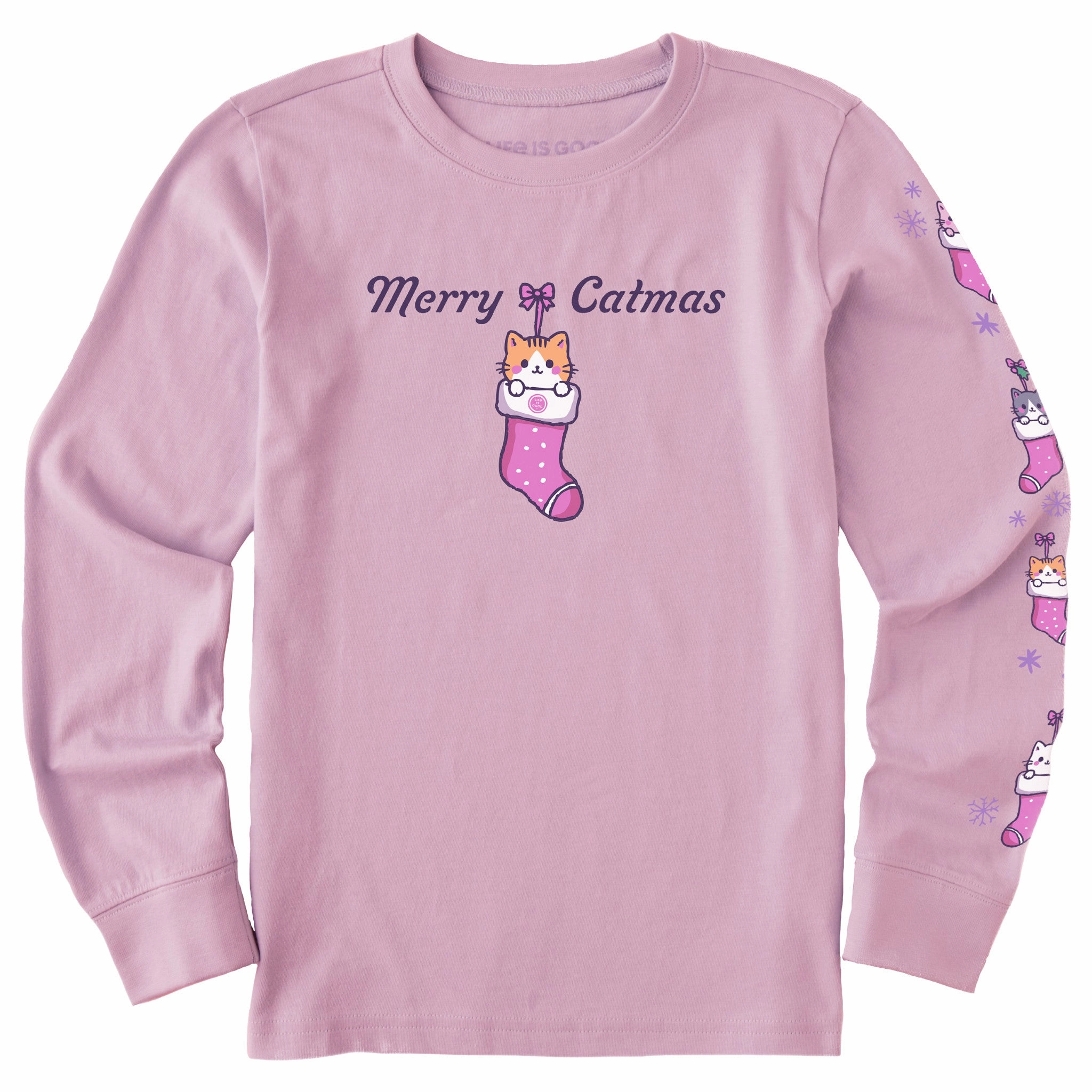 Kids Merry Catmas Stocking Long Sleeve Crusher Tee Timeless Top Comfortable Look