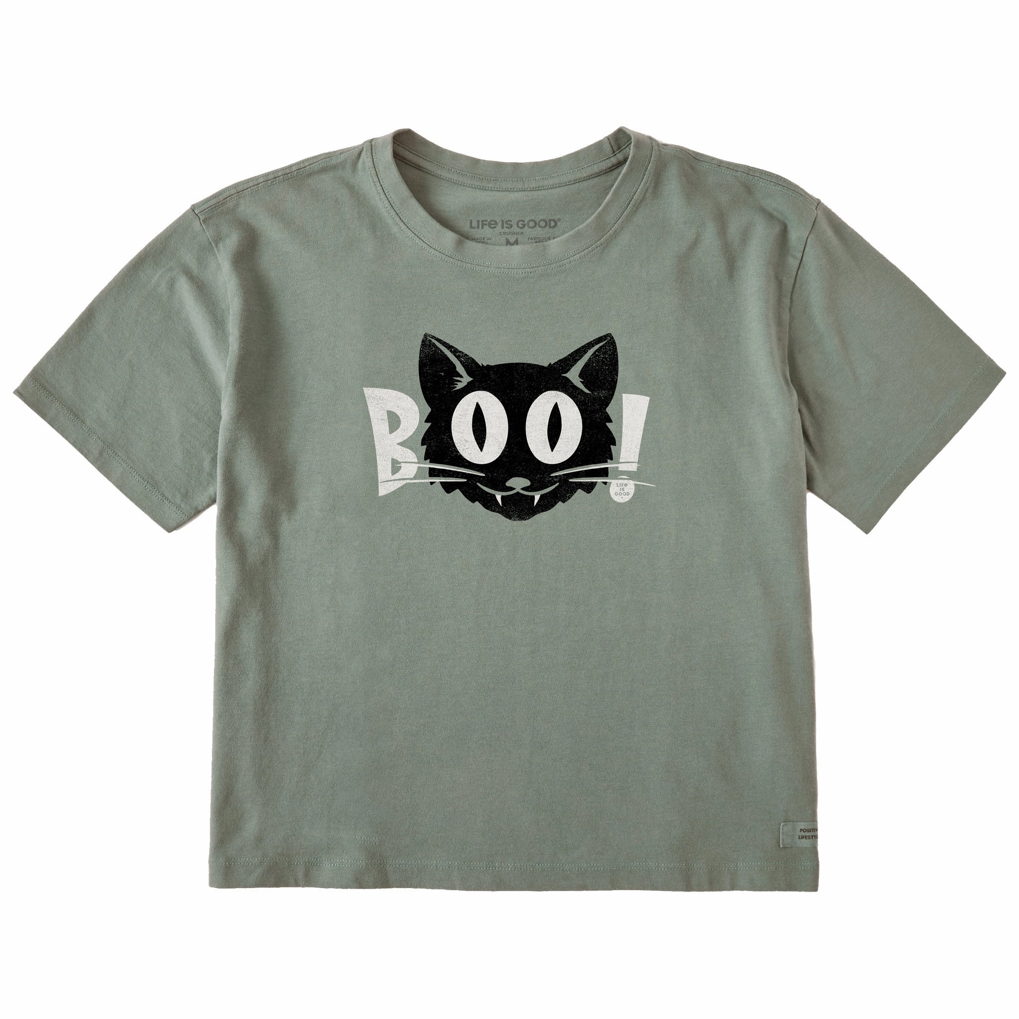 Teenager coolness Women's Boo Cat Short Sleeve Crusher Boxy Tee