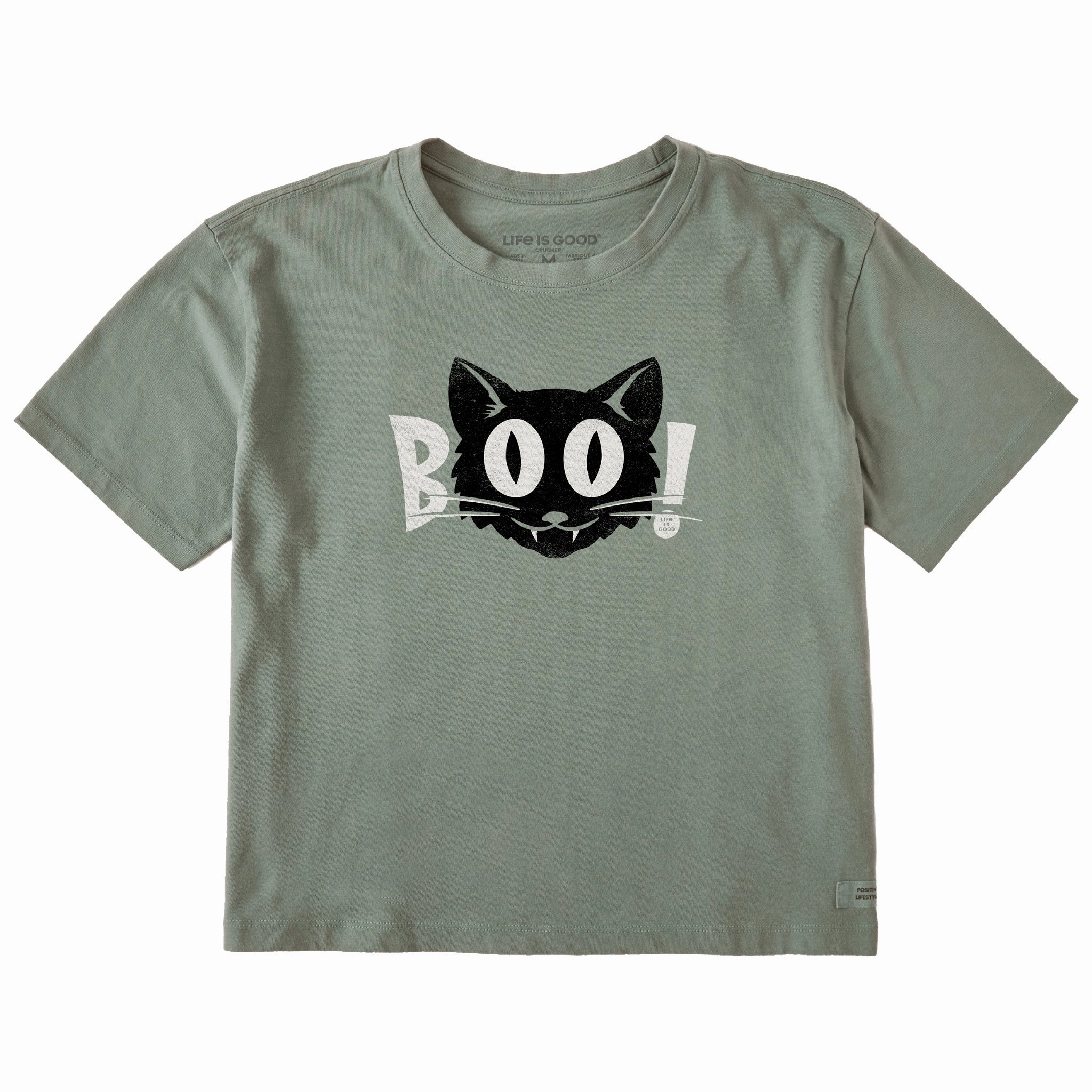 Sophisticated Casual Weekend Fashion Women's Boo Cat Short Sleeve Crusher Boxy Tee