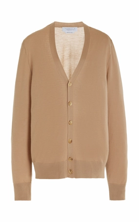Polished Feel Simple Silhouette Duke Knit Cardigan in Camel Cashmere