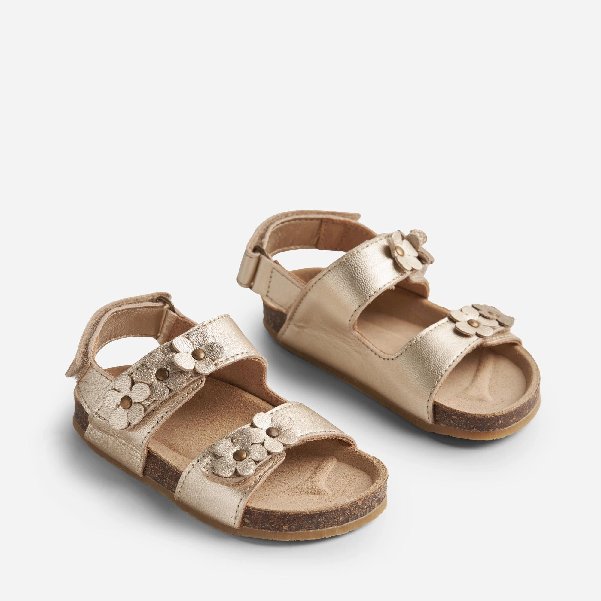 Sandal Cork Open Toe Clare Flowers - light gold Foot Stability Soft Tech Foam